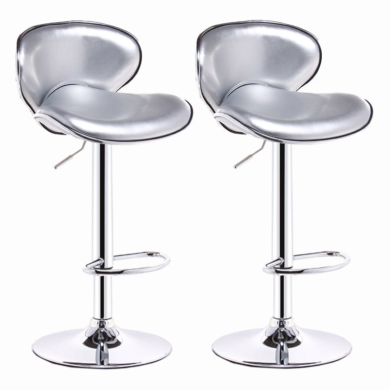 Modern Style Bar-stool with Adjustable Height Low Back Footrest Swivel for Counter Bar White-Silver 2 Piece Set Clearhalo 'Bar Furniture' 'Bar Stools' 'bar_stools' 'furn' 'furn_bar_stools' 'furniture_bar_stools' 'Kitchen & Dining Furniture' 'kitchen&dining_furn' 'kitchen' 'kitchen_furn' Furniture' 4664703