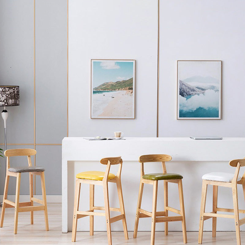 Modern Style Bar-stool Wooden Legs with Footrest Low Back for Kitchen Bar Clearhalo 'Bar Furniture' 'Bar Stools' 'bar_stools' 'furn' 'furn_bar_stools' 'furniture_bar_stools' 'Kitchen & Dining Furniture' 'kitchen&dining_furn' 'kitchen' 'kitchen_furn' Furniture' 4664784