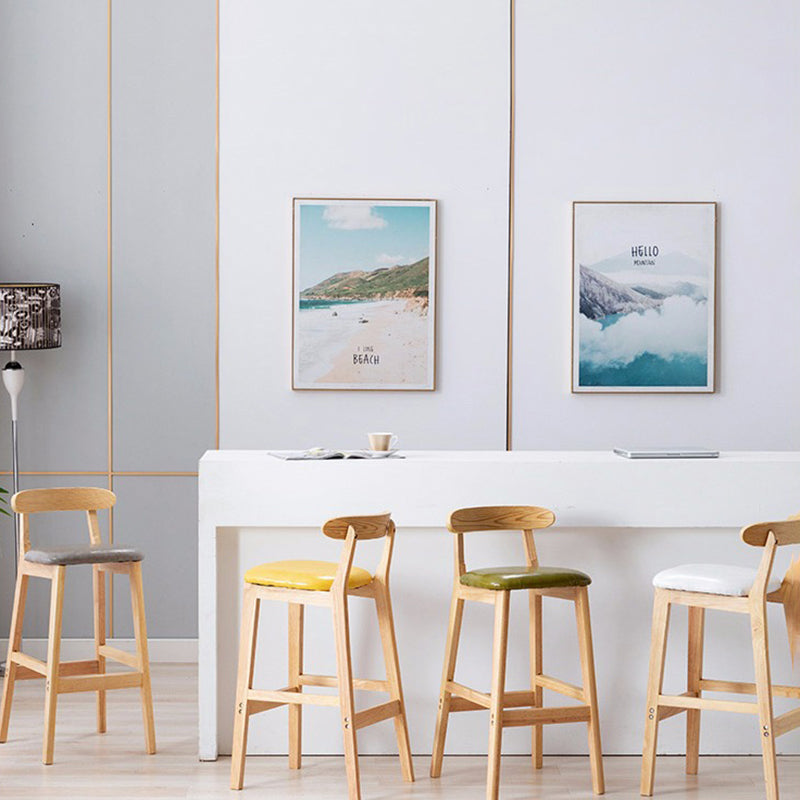 Modern Style Bar-stool Wooden Legs with Footrest Low Back for Kitchen Bar Clearhalo 'Bar Furniture' 'Bar Stools' 'bar_stools' 'furn' 'furn_bar_stools' 'furniture_bar_stools' 'Kitchen & Dining Furniture' 'kitchen&dining_furn' 'kitchen' 'kitchen_furn' Furniture' 4664796