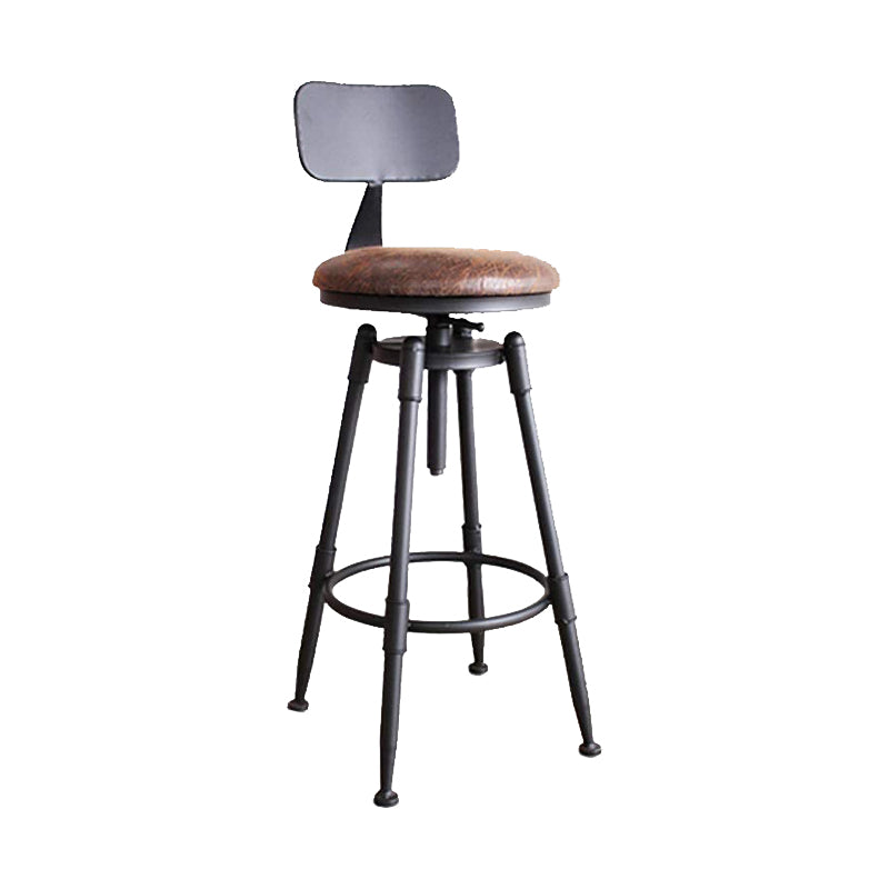 Modern Style Bar-stool Round Seat with Footrest Iron Legs for Kitchen Bar Brown 1 Piece Low Back Clearhalo 'Bar Furniture' 'Bar Stools' 'bar_stools' 'furn' 'furn_bar_stools' 'furniture_bar_stools' 'Kitchen & Dining Furniture' 'kitchen&dining_furn' 'kitchen' 'kitchen_furn' Furniture' 4664898