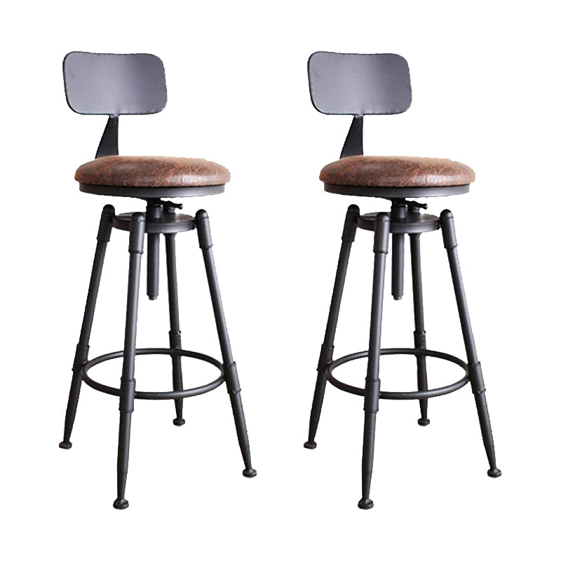 Modern Style Bar-stool Round Seat with Footrest Iron Legs for Kitchen Bar Brown 2 Piece Set Low Back Clearhalo 'Bar Furniture' 'Bar Stools' 'bar_stools' 'furn' 'furn_bar_stools' 'furniture_bar_stools' 'Kitchen & Dining Furniture' 'kitchen&dining_furn' 'kitchen' 'kitchen_furn' Furniture' 4664900