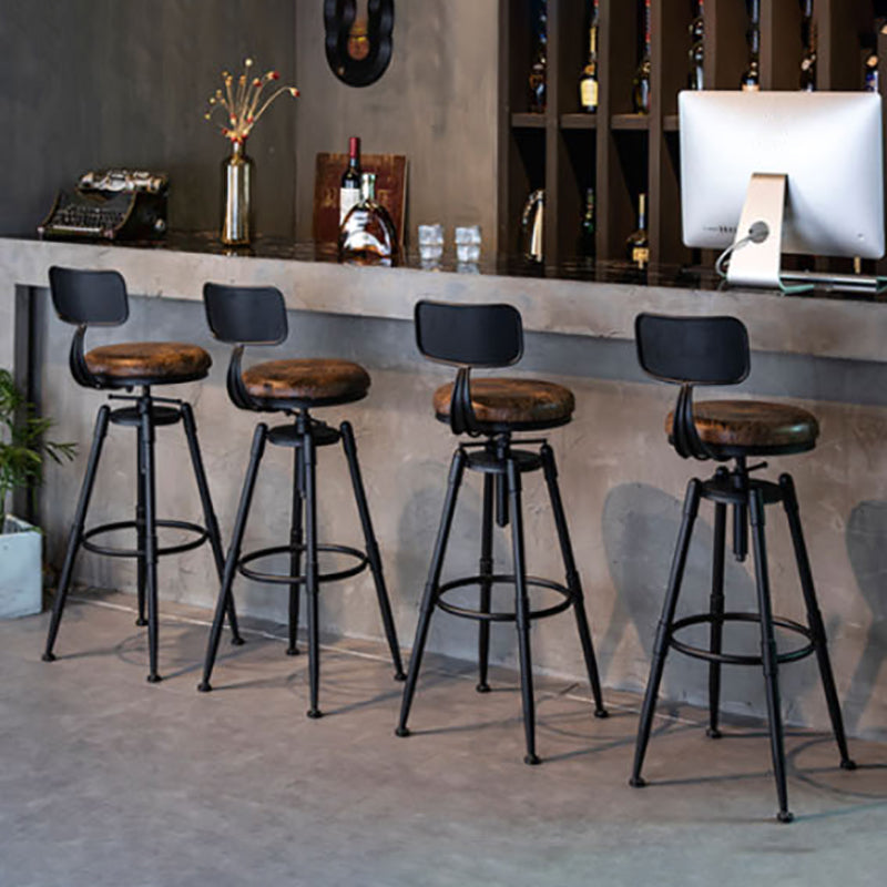 Modern Style Bar-stool Round Seat with Footrest Iron Legs for Kitchen Bar Clearhalo 'Bar Furniture' 'Bar Stools' 'bar_stools' 'furn' 'furn_bar_stools' 'furniture_bar_stools' 'Kitchen & Dining Furniture' 'kitchen&dining_furn' 'kitchen' 'kitchen_furn' Furniture' 4664901