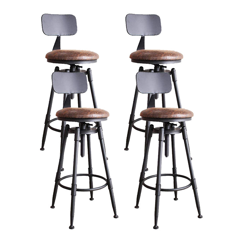 Modern Style Bar-stool Round Seat with Footrest Iron Legs for Kitchen Bar Brown 4 Piece Set Low Back Clearhalo 'Bar Furniture' 'Bar Stools' 'bar_stools' 'furn' 'furn_bar_stools' 'furniture_bar_stools' 'Kitchen & Dining Furniture' 'kitchen&dining_furn' 'kitchen' 'kitchen_furn' Furniture' 4664902