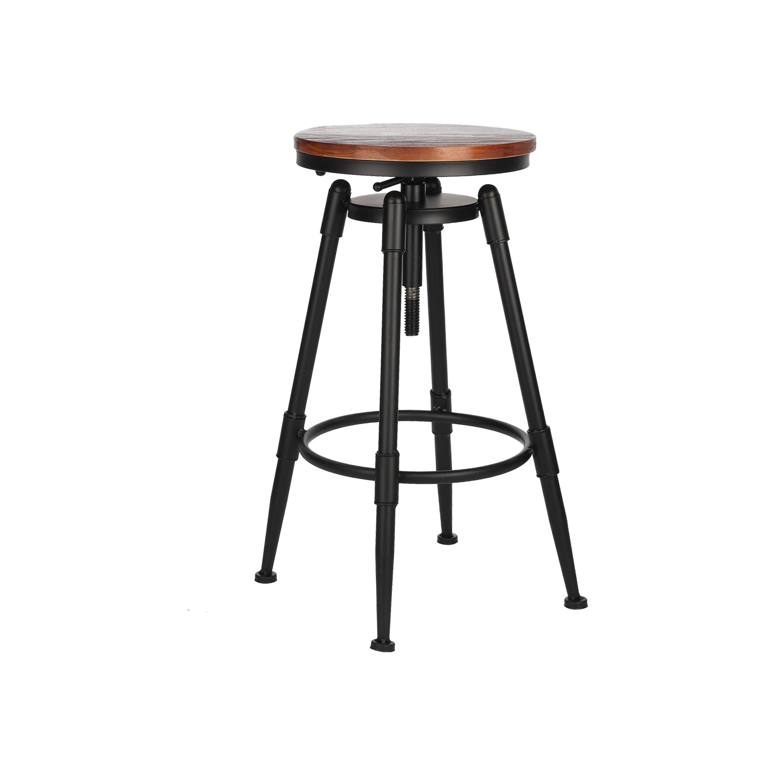 Modern Style Bar-stool Round Seat with Footrest Iron Legs for Kitchen Bar Dark Wood 1 Piece Backless Clearhalo 'Bar Furniture' 'Bar Stools' 'bar_stools' 'furn' 'furn_bar_stools' 'furniture_bar_stools' 'Kitchen & Dining Furniture' 'kitchen&dining_furn' 'kitchen' 'kitchen_furn' Furniture' 4664904