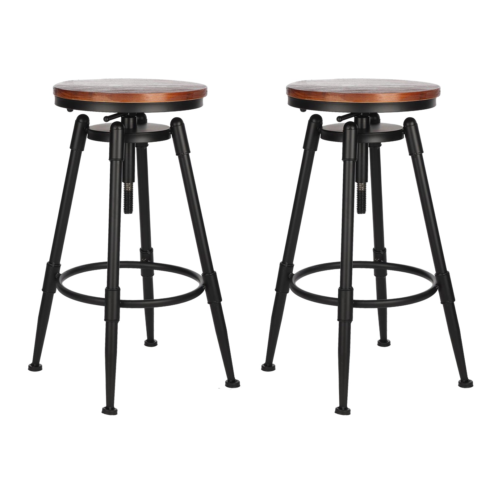Modern Style Bar-stool Round Seat with Footrest Iron Legs for Kitchen Bar Dark Wood 2 Piece Set Backless Clearhalo 'Bar Furniture' 'Bar Stools' 'bar_stools' 'furn' 'furn_bar_stools' 'furniture_bar_stools' 'Kitchen & Dining Furniture' 'kitchen&dining_furn' 'kitchen' 'kitchen_furn' Furniture' 4664905