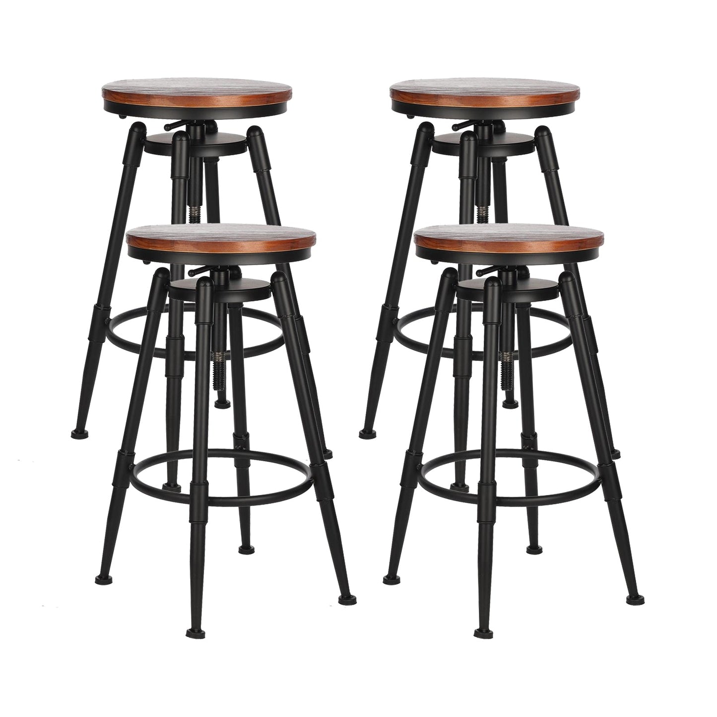 Modern Style Bar-stool Round Seat with Footrest Iron Legs for Kitchen Bar Dark Wood 4 Piece Set Backless Clearhalo 'Bar Furniture' 'Bar Stools' 'bar_stools' 'furn' 'furn_bar_stools' 'furniture_bar_stools' 'Kitchen & Dining Furniture' 'kitchen&dining_furn' 'kitchen' 'kitchen_furn' Furniture' 4664907