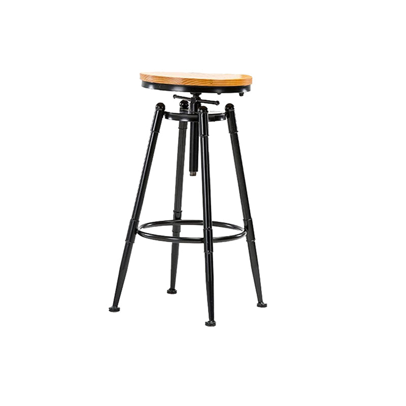 Modern Style Bar-stool Round Seat with Footrest Iron Legs for Kitchen Bar Light Wood 1 Piece Backless Clearhalo 'Bar Furniture' 'Bar Stools' 'bar_stools' 'furn' 'furn_bar_stools' 'furniture_bar_stools' 'Kitchen & Dining Furniture' 'kitchen&dining_furn' 'kitchen' 'kitchen_furn' Furniture' 4664909