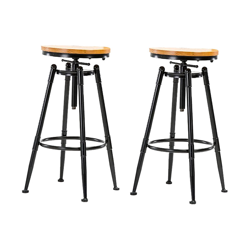 Modern Style Bar-stool Round Seat with Footrest Iron Legs for Kitchen Bar Light Wood 2 Piece Set Backless Clearhalo 'Bar Furniture' 'Bar Stools' 'bar_stools' 'furn' 'furn_bar_stools' 'furniture_bar_stools' 'Kitchen & Dining Furniture' 'kitchen&dining_furn' 'kitchen' 'kitchen_furn' Furniture' 4664910