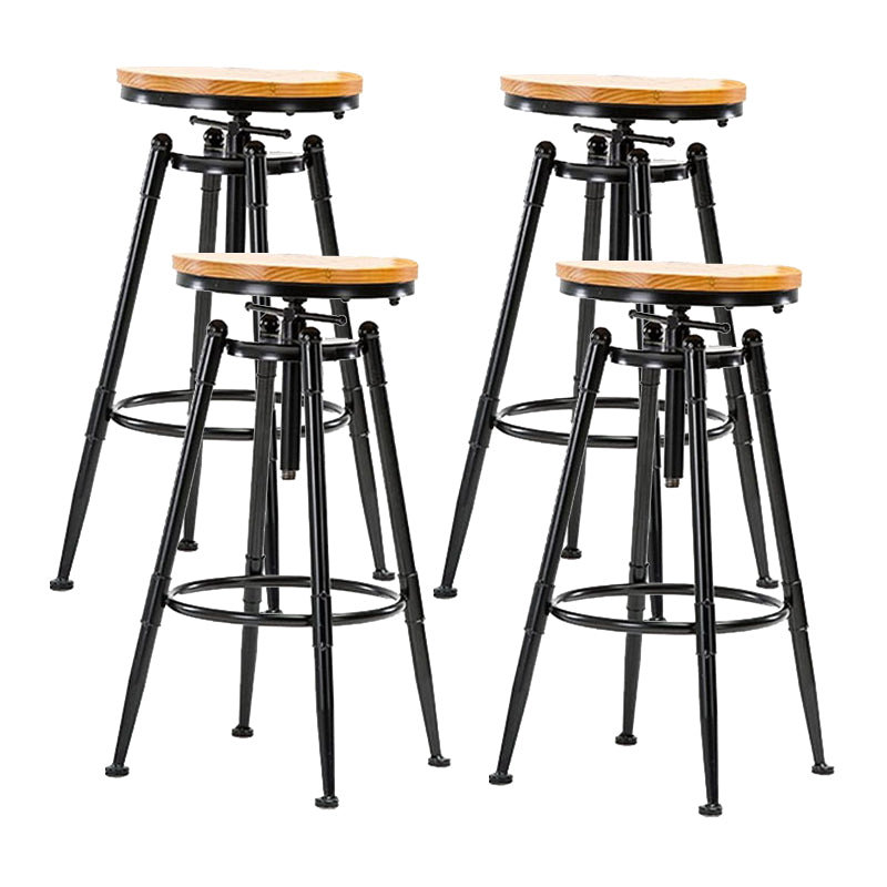 Modern Style Bar-stool Round Seat with Footrest Iron Legs for Kitchen Bar Light Wood 4 Piece Set Backless Clearhalo 'Bar Furniture' 'Bar Stools' 'bar_stools' 'furn' 'furn_bar_stools' 'furniture_bar_stools' 'Kitchen & Dining Furniture' 'kitchen&dining_furn' 'kitchen' 'kitchen_furn' Furniture' 4664911