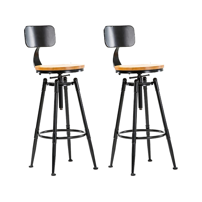 Modern Style Bar-stool Round Seat with Footrest Iron Legs for Kitchen Bar Light Wood 2 Piece Set Low Back Clearhalo 'Bar Furniture' 'Bar Stools' 'bar_stools' 'furn' 'furn_bar_stools' 'furniture_bar_stools' 'Kitchen & Dining Furniture' 'kitchen&dining_furn' 'kitchen' 'kitchen_furn' Furniture' 4664913