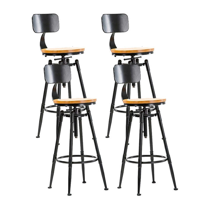 Modern Style Bar-stool Round Seat with Footrest Iron Legs for Kitchen Bar Light Wood 4 Piece Set Low Back Clearhalo 'Bar Furniture' 'Bar Stools' 'bar_stools' 'furn' 'furn_bar_stools' 'furniture_bar_stools' 'Kitchen & Dining Furniture' 'kitchen&dining_furn' 'kitchen' 'kitchen_furn' Furniture' 4664914