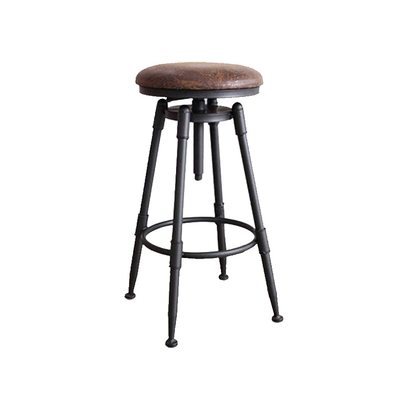 Modern Style Bar-stool Round Seat with Footrest Iron Legs for Kitchen Bar Brown 1 Piece Backless Clearhalo 'Bar Furniture' 'Bar Stools' 'bar_stools' 'furn' 'furn_bar_stools' 'furniture_bar_stools' 'Kitchen & Dining Furniture' 'kitchen&dining_furn' 'kitchen' 'kitchen_furn' Furniture' 4664915