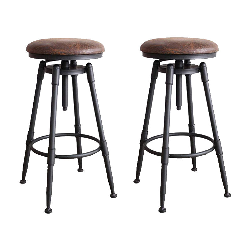 Modern Style Bar-stool Round Seat with Footrest Iron Legs for Kitchen Bar Brown 2 Piece Set Backless Clearhalo 'Bar Furniture' 'Bar Stools' 'bar_stools' 'furn' 'furn_bar_stools' 'furniture_bar_stools' 'Kitchen & Dining Furniture' 'kitchen&dining_furn' 'kitchen' 'kitchen_furn' Furniture' 4664916