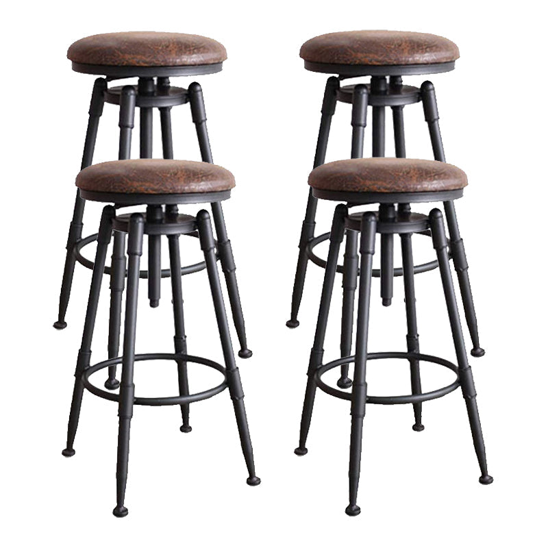 Modern Style Bar-stool Round Seat with Footrest Iron Legs for Kitchen Bar Brown 4 Piece Set Backless Clearhalo 'Bar Furniture' 'Bar Stools' 'bar_stools' 'furn' 'furn_bar_stools' 'furniture_bar_stools' 'Kitchen & Dining Furniture' 'kitchen&dining_furn' 'kitchen' 'kitchen_furn' Furniture' 4664917