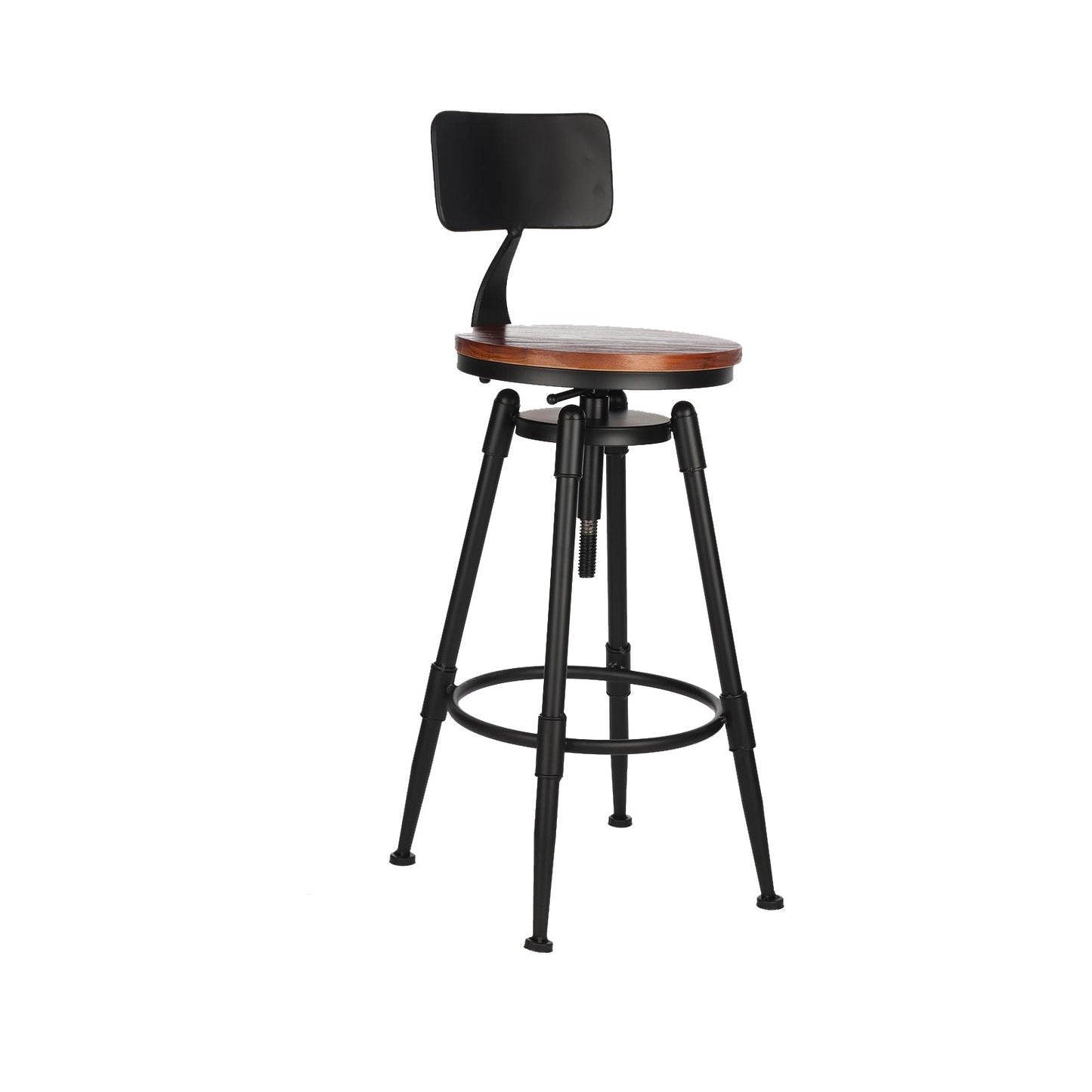 Modern Style Bar-stool Round Seat with Footrest Iron Legs for Kitchen Bar Dark Wood 1 Piece Low Back Clearhalo 'Bar Furniture' 'Bar Stools' 'bar_stools' 'furn' 'furn_bar_stools' 'furniture_bar_stools' 'Kitchen & Dining Furniture' 'kitchen&dining_furn' 'kitchen' 'kitchen_furn' Furniture' 4664918
