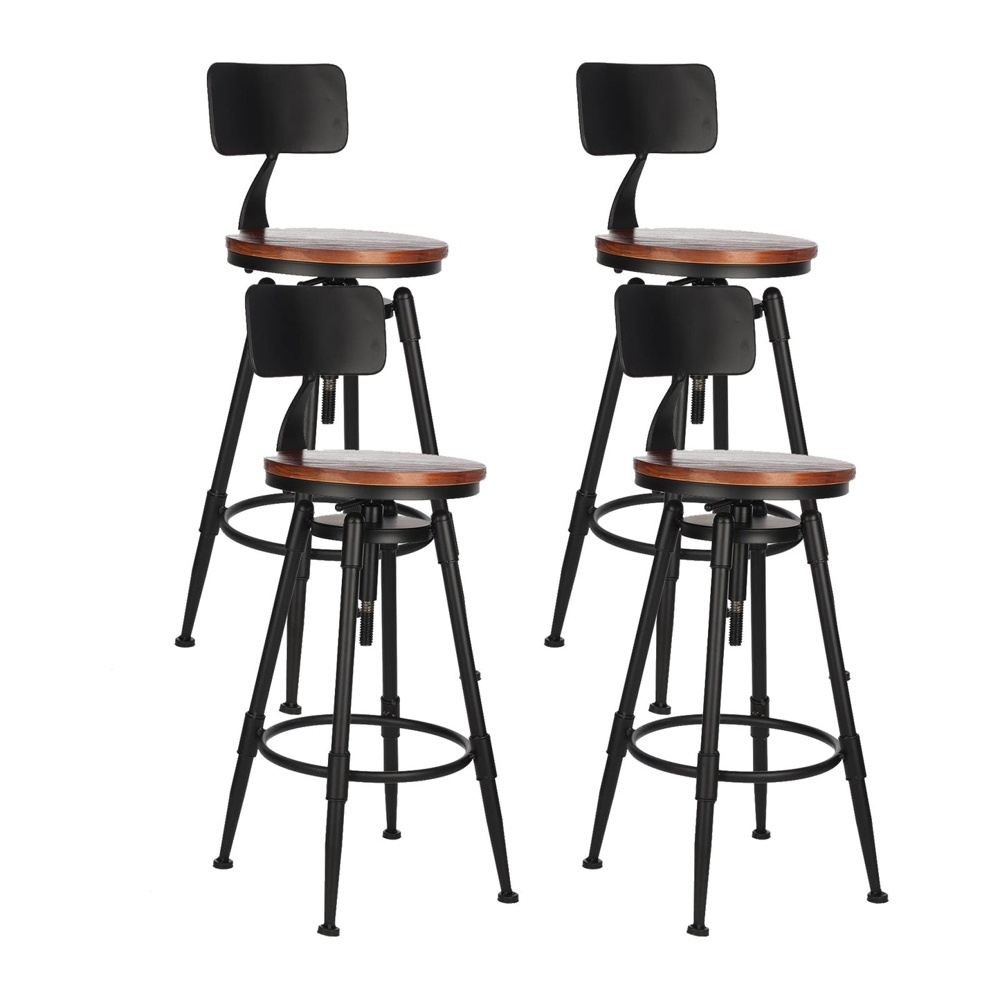 Modern Style Bar-stool Round Seat with Footrest Iron Legs for Kitchen Bar Dark Wood 4 Piece Set Low Back Clearhalo 'Bar Furniture' 'Bar Stools' 'bar_stools' 'furn' 'furn_bar_stools' 'furniture_bar_stools' 'Kitchen & Dining Furniture' 'kitchen&dining_furn' 'kitchen' 'kitchen_furn' Furniture' 4664920