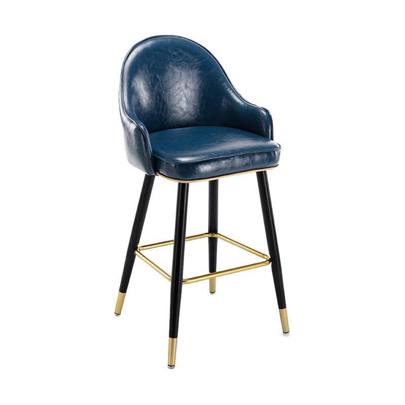 Low Back Matte Finish Bar Stool Footrest Armed Glam Upholstered Stool Navy Blue 1 Piece Clearhalo 'Bar Furniture' 'Bar Stools' 'bar_stools' 'furn' 'furn_bar_stools' 'furniture_bar_stools' 'Kitchen & Dining Furniture' 'kitchen&dining_furn' 'kitchen' 'kitchen_furn' Furniture' 4665002