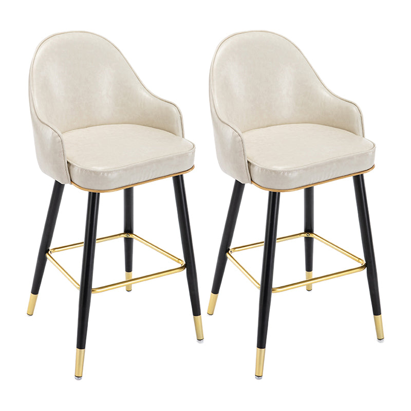 Low Back Matte Finish Bar Stool Footrest Armed Glam Upholstered Stool Off-White 2 Piece Set Clearhalo 'Bar Furniture' 'Bar Stools' 'bar_stools' 'furn' 'furn_bar_stools' 'furniture_bar_stools' 'Kitchen & Dining Furniture' 'kitchen&dining_furn' 'kitchen' 'kitchen_furn' Furniture' 4665024