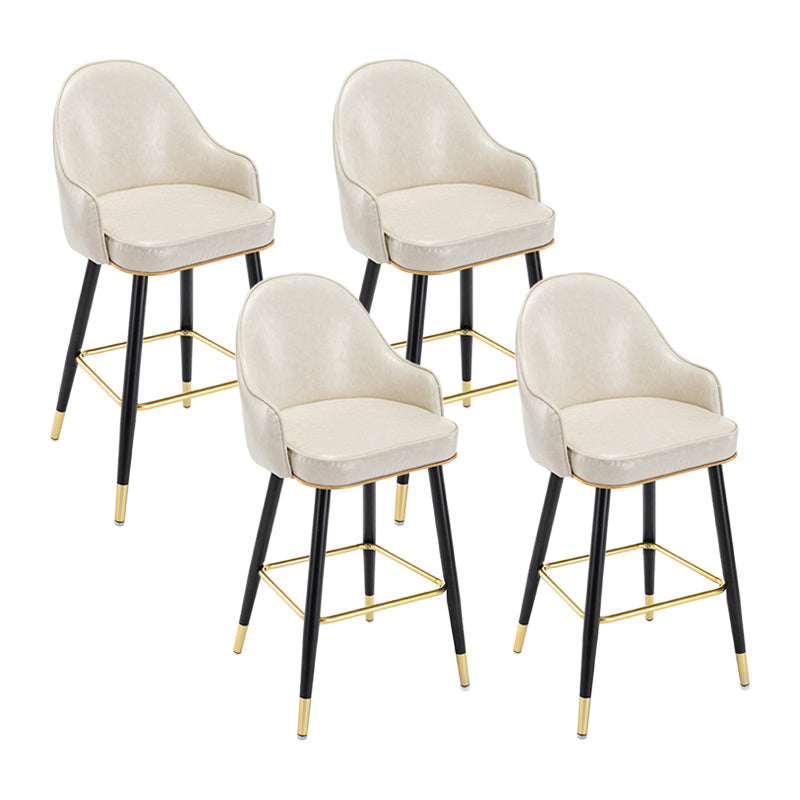 Low Back Matte Finish Bar Stool Footrest Armed Glam Upholstered Stool Off-White 4 Piece Set Clearhalo 'Bar Furniture' 'Bar Stools' 'bar_stools' 'furn' 'furn_bar_stools' 'furniture_bar_stools' 'Kitchen & Dining Furniture' 'kitchen&dining_furn' 'kitchen' 'kitchen_furn' Furniture' 4665025