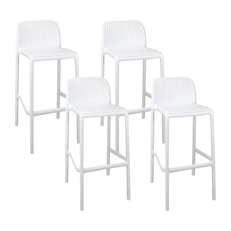 Scandinavian Plastic Kitchen Dining Room Stool Low Back Armless Bar Stool White 4 Piece Set Bar Stool (28" H) Clearhalo 'Bar Furniture' 'Bar Stools' 'bar_stools' 'furn' 'furn_bar_stools' 'furniture_bar_stools' 'Kitchen & Dining Furniture' 'kitchen&dining_furn' 'kitchen' 'kitchen_furn' Furniture' 4665263