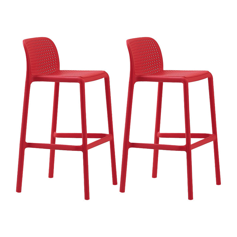 Scandinavian Plastic Kitchen Dining Room Stool Low Back Armless Bar Stool Red 2 Piece Set Bar Stool (28" H) Clearhalo 'Bar Furniture' 'Bar Stools' 'bar_stools' 'furn' 'furn_bar_stools' 'furniture_bar_stools' 'Kitchen & Dining Furniture' 'kitchen&dining_furn' 'kitchen' 'kitchen_furn' Furniture' 4665280