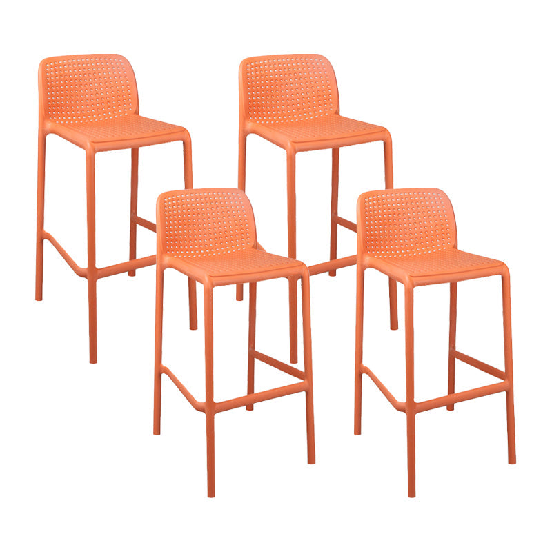 Scandinavian Plastic Kitchen Dining Room Stool Low Back Armless Bar Stool Orange 4 Piece Set Bar Stool (28" H) Clearhalo 'Bar Furniture' 'Bar Stools' 'bar_stools' 'furn' 'furn_bar_stools' 'furniture_bar_stools' 'Kitchen & Dining Furniture' 'kitchen&dining_furn' 'kitchen' 'kitchen_furn' Furniture' 4665284