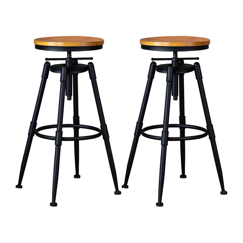 Industrial Adjustable Height Footrest Iron Bar Stool 27.55" Kitchen Stool with Black Legs Yellow Backless 2 Piece Set Clearhalo 'Bar Furniture' 'Bar Stools' 'bar_stools' 'furn' 'furn_bar_stools' 'furniture_bar_stools' 'Kitchen & Dining Furniture' 'kitchen&dining_furn' 'kitchen' 'kitchen_furn' Furniture' 4665294