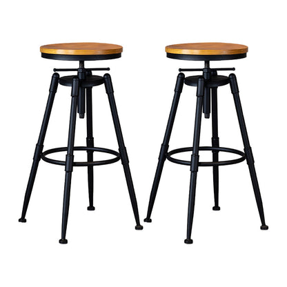 Industrial Adjustable Height Footrest Iron Bar Stool 27.55" Kitchen Stool with Black Legs Yellow Backless 2 Piece Set Clearhalo 'Bar Furniture' 'Bar Stools' 'bar_stools' 'furn' 'furn_bar_stools' 'furniture_bar_stools' 'Kitchen & Dining Furniture' 'kitchen&dining_furn' 'kitchen' 'kitchen_furn' Furniture' 4665294