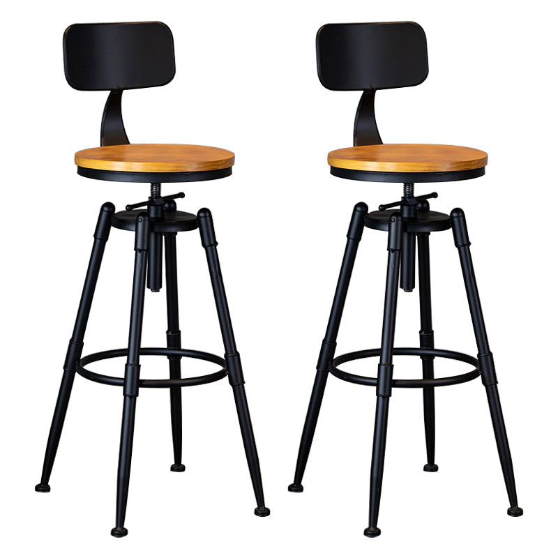 Industrial Adjustable Height Footrest Iron Bar Stool 27.55" Kitchen Stool with Black Legs Yellow With Back 2 Piece Set Clearhalo 'Bar Furniture' 'Bar Stools' 'bar_stools' 'furn' 'furn_bar_stools' 'furniture_bar_stools' 'Kitchen & Dining Furniture' 'kitchen&dining_furn' 'kitchen' 'kitchen_furn' Furniture' 4665295