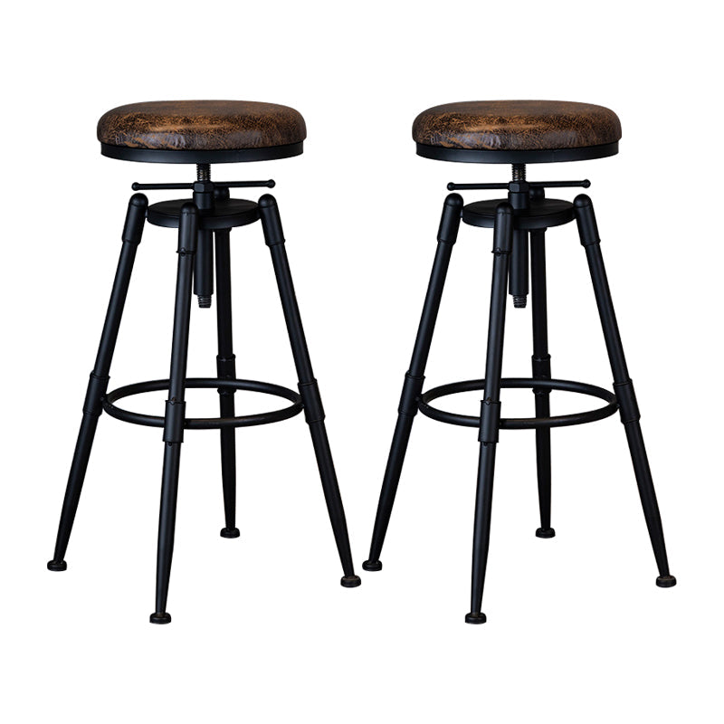 Industrial Adjustable Height Footrest Iron Bar Stool 27.55" Kitchen Stool with Black Legs Khaki Backless 2 Piece Set Clearhalo 'Bar Furniture' 'Bar Stools' 'bar_stools' 'furn' 'furn_bar_stools' 'furniture_bar_stools' 'Kitchen & Dining Furniture' 'kitchen&dining_furn' 'kitchen' 'kitchen_furn' Furniture' 4665297