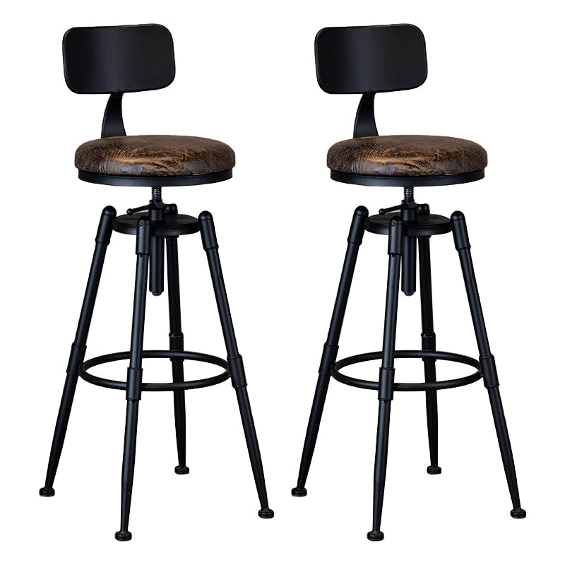Industrial Adjustable Height Footrest Iron Bar Stool 27.55" Kitchen Stool with Black Legs Khaki With Back 2 Piece Set Clearhalo 'Bar Furniture' 'Bar Stools' 'bar_stools' 'furn' 'furn_bar_stools' 'furniture_bar_stools' 'Kitchen & Dining Furniture' 'kitchen&dining_furn' 'kitchen' 'kitchen_furn' Furniture' 4665301
