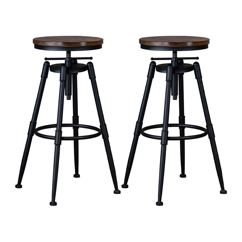 Industrial Adjustable Height Footrest Iron Bar Stool 27.55" Kitchen Stool with Black Legs Brown Backless 2 Piece Set Clearhalo 'Bar Furniture' 'Bar Stools' 'bar_stools' 'furn' 'furn_bar_stools' 'furniture_bar_stools' 'Kitchen & Dining Furniture' 'kitchen&dining_furn' 'kitchen' 'kitchen_furn' Furniture' 4665303