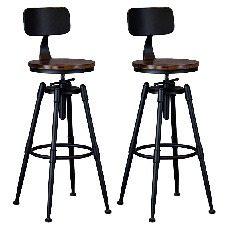 Industrial Adjustable Height Footrest Iron Bar Stool 27.55" Kitchen Stool with Black Legs Brown With Back 2 Piece Set Clearhalo 'Bar Furniture' 'Bar Stools' 'bar_stools' 'furn' 'furn_bar_stools' 'furniture_bar_stools' 'Kitchen & Dining Furniture' 'kitchen&dining_furn' 'kitchen' 'kitchen_furn' Furniture' 4665306