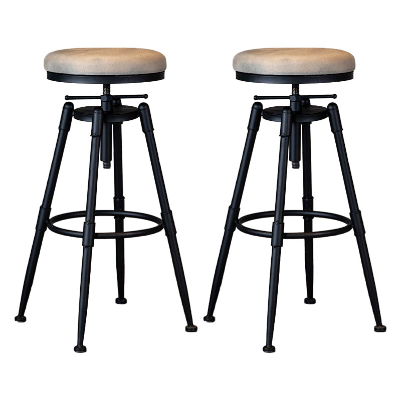 Industrial Adjustable Height Footrest Iron Bar Stool 27.55" Kitchen Stool with Black Legs Gray Backless 2 Piece Set Clearhalo 'Bar Furniture' 'Bar Stools' 'bar_stools' 'furn' 'furn_bar_stools' 'furniture_bar_stools' 'Kitchen & Dining Furniture' 'kitchen&dining_furn' 'kitchen' 'kitchen_furn' Furniture' 4665307