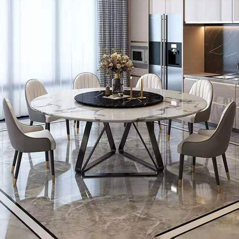 Round 1/4/5/7/9 Pieces Modern Furniture Standard Height Dining Room Table Set with 3 Legs 7 Pieces: Table, 6 Grey Chairs Clearhalo 'Dining Room Sets' 'Dining Tables & Seating' 'dining_room_set' 'furn' 'furn_dining_room_set' 'Furniture' 'furniture_dining_room_set' 'Kitchen & Dining Furniture' 'kitchen&dining_furn' 'kitchen' 4665373
