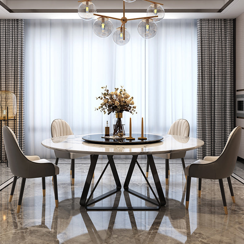 Round 1/4/5/7/9 Pieces Modern Furniture Standard Height Dining Room Table Set with 3 Legs 5 Pieces: Table, 4 Grey Chairs Clearhalo 'Dining Room Sets' 'Dining Tables & Seating' 'dining_room_set' 'furn' 'furn_dining_room_set' 'Furniture' 'furniture_dining_room_set' 'Kitchen & Dining Furniture' 'kitchen&dining_furn' 'kitchen' 4665375