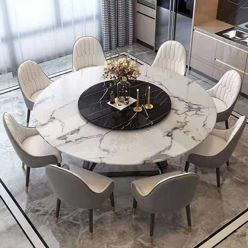 Round 1/4/5/7/9 Pieces Modern Furniture Standard Height Dining Room Table Set with 3 Legs 9 Pieces: Table, 8 Chairs Clearhalo 'Dining Room Sets' 'Dining Tables & Seating' 'dining_room_set' 'furn' 'furn_dining_room_set' 'Furniture' 'furniture_dining_room_set' 'Kitchen & Dining Furniture' 'kitchen&dining_furn' 'kitchen' 4665376
