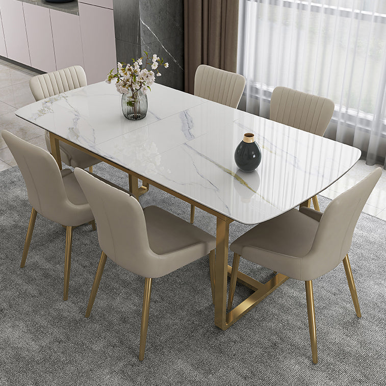 Glam 1/4/5/7 Pieces Scalable Dining Table Set with Sintered Stone Top White Dinette Set 7 Pieces: Table, 6 White Chairs Clearhalo 'Dining Room Sets' 'Dining Tables & Seating' 'dining_room_set' 'furn' 'furn_dining_room_set' 'Furniture' 'furniture_dining_room_set' 'Kitchen & Dining Furniture' 'kitchen&dining_furn' 'kitchen' 4665388