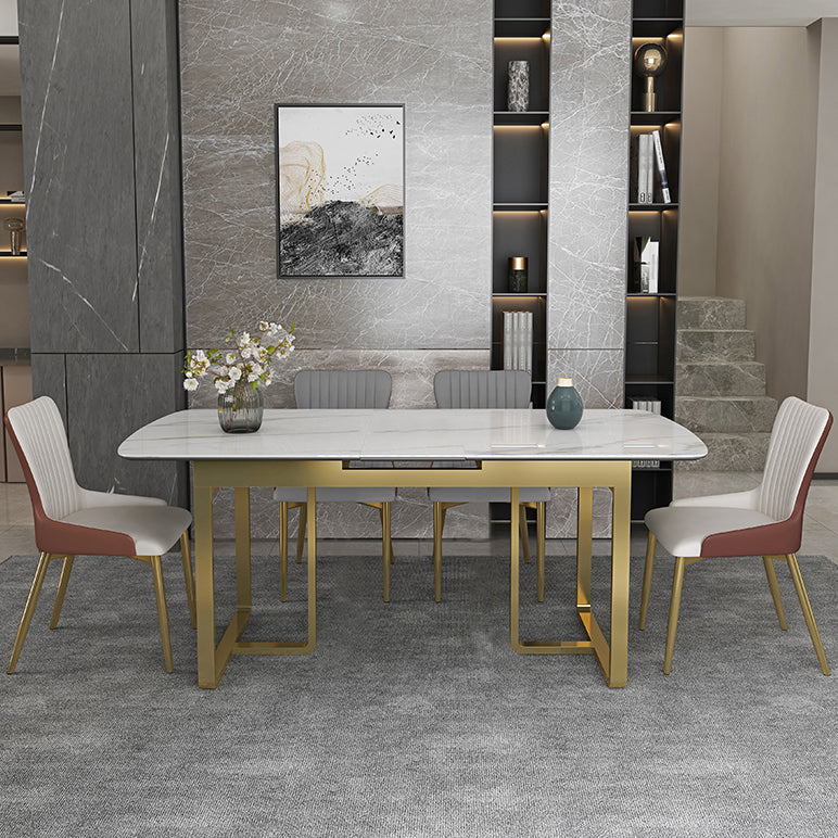 Glam 1/4/5/7 Pieces Scalable Dining Table Set with Sintered Stone Top White Dinette Set 5 Pieces: Table, 4 Chairs Clearhalo 'Dining Room Sets' 'Dining Tables & Seating' 'dining_room_set' 'furn' 'furn_dining_room_set' 'Furniture' 'furniture_dining_room_set' 'Kitchen & Dining Furniture' 'kitchen&dining_furn' 'kitchen' 4665393