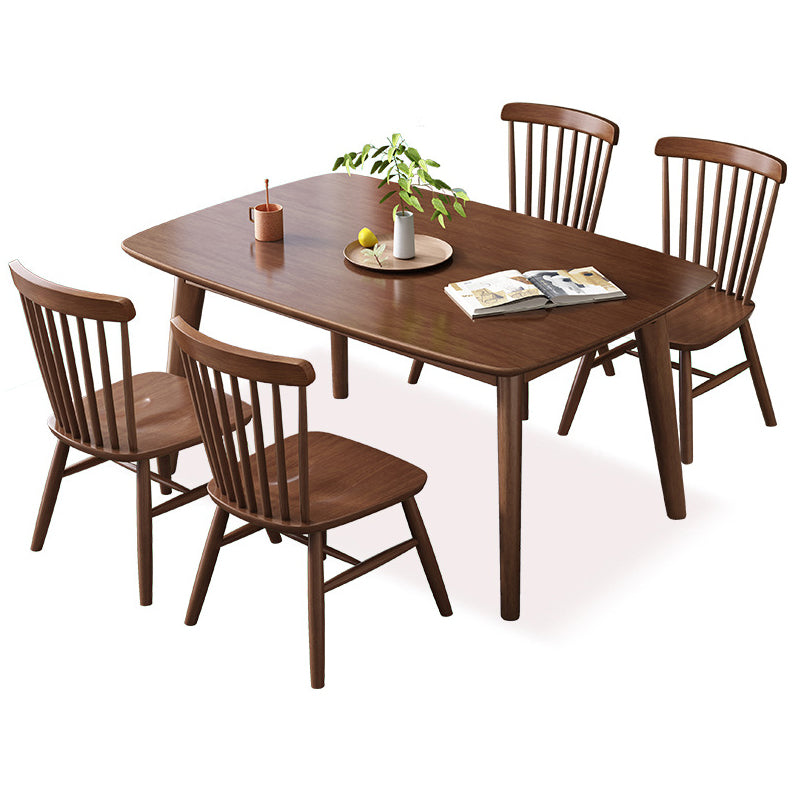 1/2/5/7 Pieces Modern Wood Furniture Standard Height Dining Table Set with 4 Legs 5 Pieces: Walnut Table, 4 Chairs Clearhalo 'Dining Room Sets' 'Dining Tables & Seating' 'dining_room_set' 'furn' 'furn_dining_room_set' 'Furniture' 'furniture_dining_room_set' 'Kitchen & Dining Furniture' 'kitchen&dining_furn' 'kitchen' 4665437