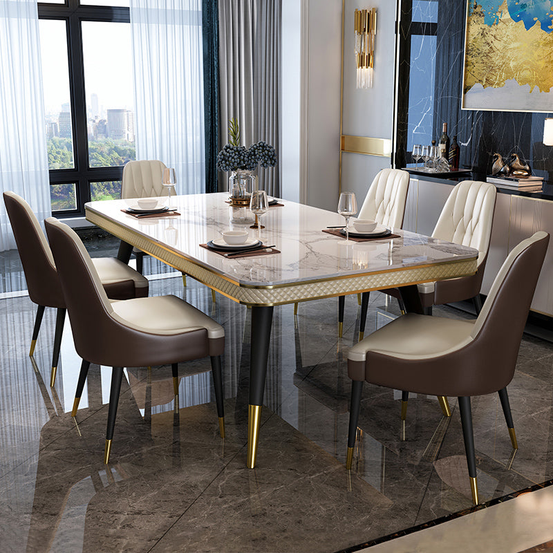 Glam 1/4/5/6/7 Pieces Rectangle Dining Table Set with Sintered Stone Top White Dinette Set 6 Pieces: Table, 5 Chairs Clearhalo 'Dining Room Sets' 'Dining Tables & Seating' 'dining_room_set' 'furn' 'furn_dining_room_set' 'Furniture' 'furniture_dining_room_set' 'Kitchen & Dining Furniture' 'kitchen&dining_furn' 'kitchen' 4665460