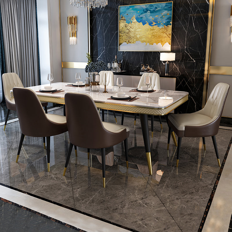 Glam 1/4/5/6/7 Pieces Rectangle Dining Table Set with Sintered Stone Top White Dinette Set Clearhalo 'Dining Room Sets' 'Dining Tables & Seating' 'dining_room_set' 'furn' 'furn_dining_room_set' 'Furniture' 'furniture_dining_room_set' 'Kitchen & Dining Furniture' 'kitchen&dining_furn' 'kitchen' 4665464