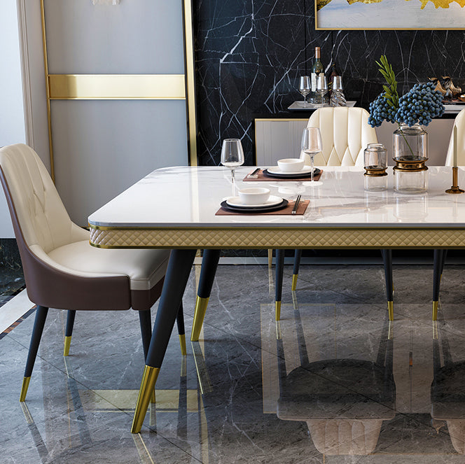 Glam 1/4/5/6/7 Pieces Rectangle Dining Table Set with Sintered Stone Top White Dinette Set Clearhalo 'Dining Room Sets' 'Dining Tables & Seating' 'dining_room_set' 'furn' 'furn_dining_room_set' 'Furniture' 'furniture_dining_room_set' 'Kitchen & Dining Furniture' 'kitchen&dining_furn' 'kitchen' 4665468