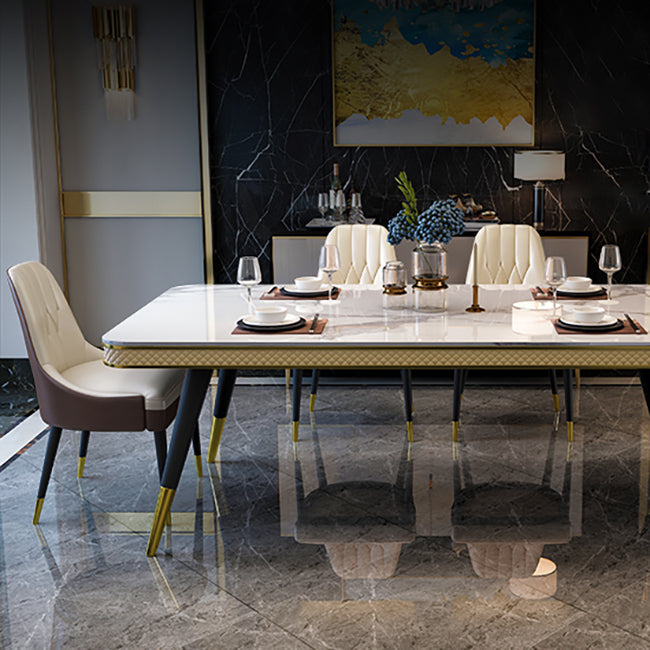 Glam 1/4/5/6/7 Pieces Rectangle Dining Table Set with Sintered Stone Top White Dinette Set Clearhalo 'Dining Room Sets' 'Dining Tables & Seating' 'dining_room_set' 'furn' 'furn_dining_room_set' 'Furniture' 'furniture_dining_room_set' 'Kitchen & Dining Furniture' 'kitchen&dining_furn' 'kitchen' 4665471