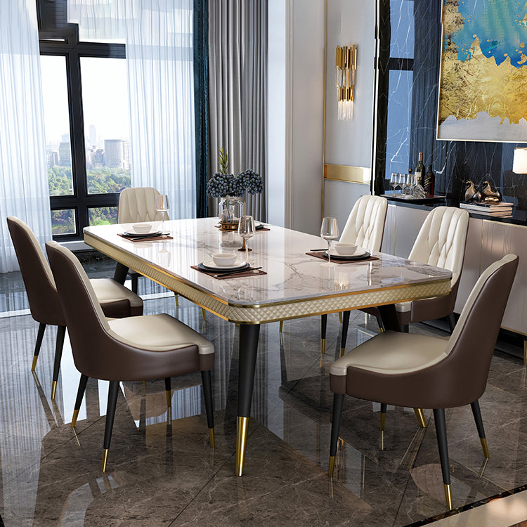 Glam 1/4/5/6/7 Pieces Rectangle Dining Table Set with Sintered Stone Top White Dinette Set Clearhalo 'Dining Room Sets' 'Dining Tables & Seating' 'dining_room_set' 'furn' 'furn_dining_room_set' 'Furniture' 'furniture_dining_room_set' 'Kitchen & Dining Furniture' 'kitchen&dining_furn' 'kitchen' 4665472