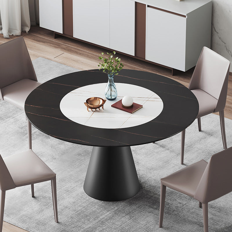 Modern 1/3/4/5 Pieces Black Dining Table Set with Sintered Stone Top Round Dinette Set Clearhalo 'Dining Room Sets' 'Dining Tables & Seating' 'dining_room_set' 'furn' 'furn_dining_room_set' 'Furniture' 'furniture_dining_room_set' 'Kitchen & Dining Furniture' 'kitchen&dining_furn' 'kitchen' 4665570