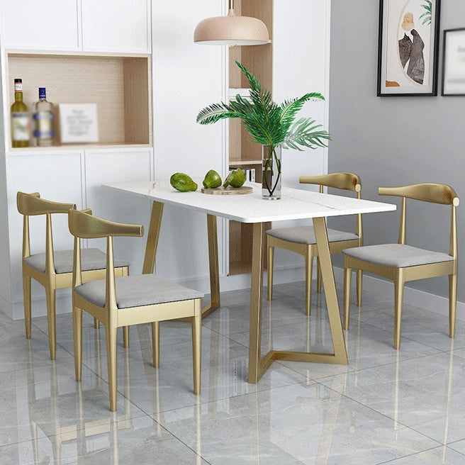 Glam Style 1/5 Pieces Dining Set with Rectangle Stone Top Table for Dining Room Clearhalo 'Dining Room Sets' 'Dining Tables & Seating' 'dining_room_set' 'furn' 'furn_dining_room_set' 'Furniture' 'furniture_dining_room_set' 'Kitchen & Dining Furniture' 'kitchen&dining_furn' 'kitchen' 4665611
