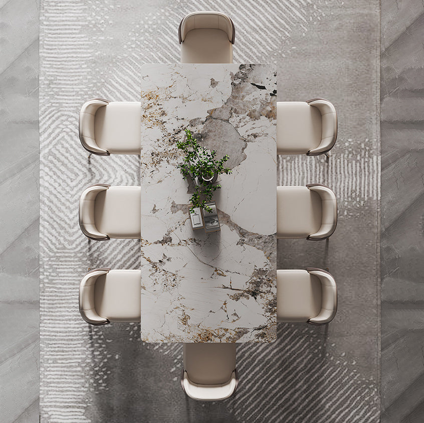 1/4/5/9 Pieces Rectangle Glam Furniture Stone Dining Table Set with Double Pedestal Base Clearhalo 'Dining Room Sets' 'Dining Tables & Seating' 'dining_room_set' 'furn' 'furn_dining_room_set' 'Furniture' 'furniture_dining_room_set' 'Kitchen & Dining Furniture' 'kitchen&dining_furn' 'kitchen' 4665626