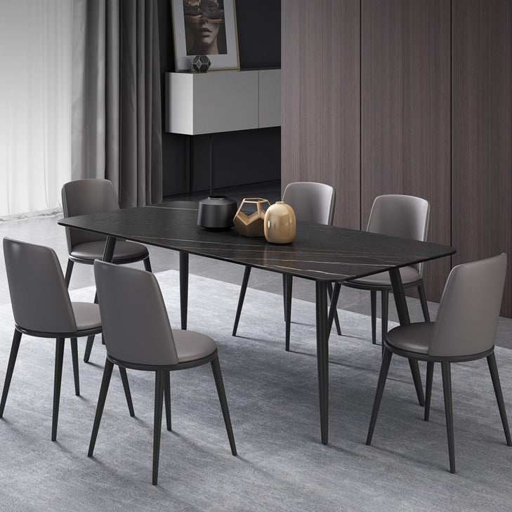 Modern 1/4/6/7 Pieces Black Dining Table Set with Sintered Stone Top Rectangle Dinette Set Clearhalo 'Dining Room Sets' 'Dining Tables & Seating' 'dining_room_set' 'furn' 'furn_dining_room_set' 'Furniture' 'furniture_dining_room_set' 'Kitchen & Dining Furniture' 'kitchen&dining_furn' 'kitchen' 4665634