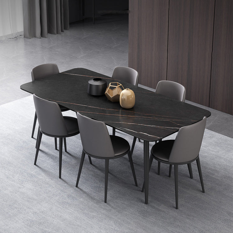 Modern 1/4/6/7 Pieces Black Dining Table Set with Sintered Stone Top Rectangle Dinette Set 7 Pieces: Table, 6 Chairs Clearhalo 'Dining Room Sets' 'Dining Tables & Seating' 'dining_room_set' 'furn' 'furn_dining_room_set' 'Furniture' 'furniture_dining_room_set' 'Kitchen & Dining Furniture' 'kitchen&dining_furn' 'kitchen' 4665638